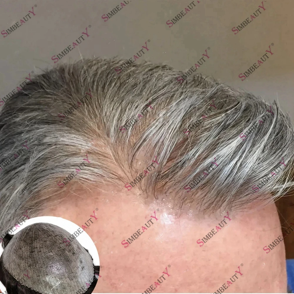 

Super Durable Men's Toupee Gray Black 1B65 1B80 Male Human Hair Wigs Natural Hairline Capillary Prosthesis Hair Replacement Unit