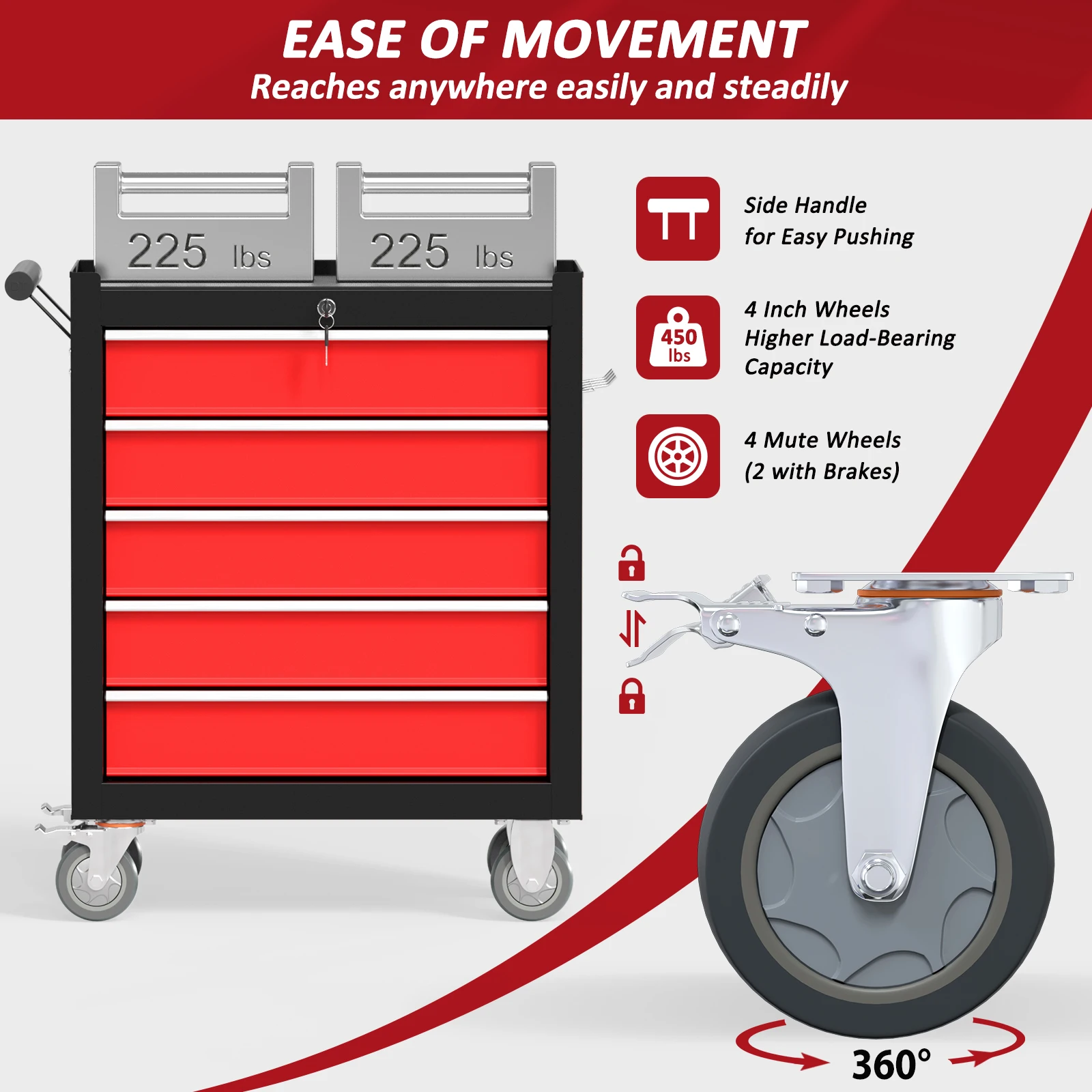 Cassettiera portautensili Kieperi a 5 cassetti con ruote, cassette portautensili portatili con ruote