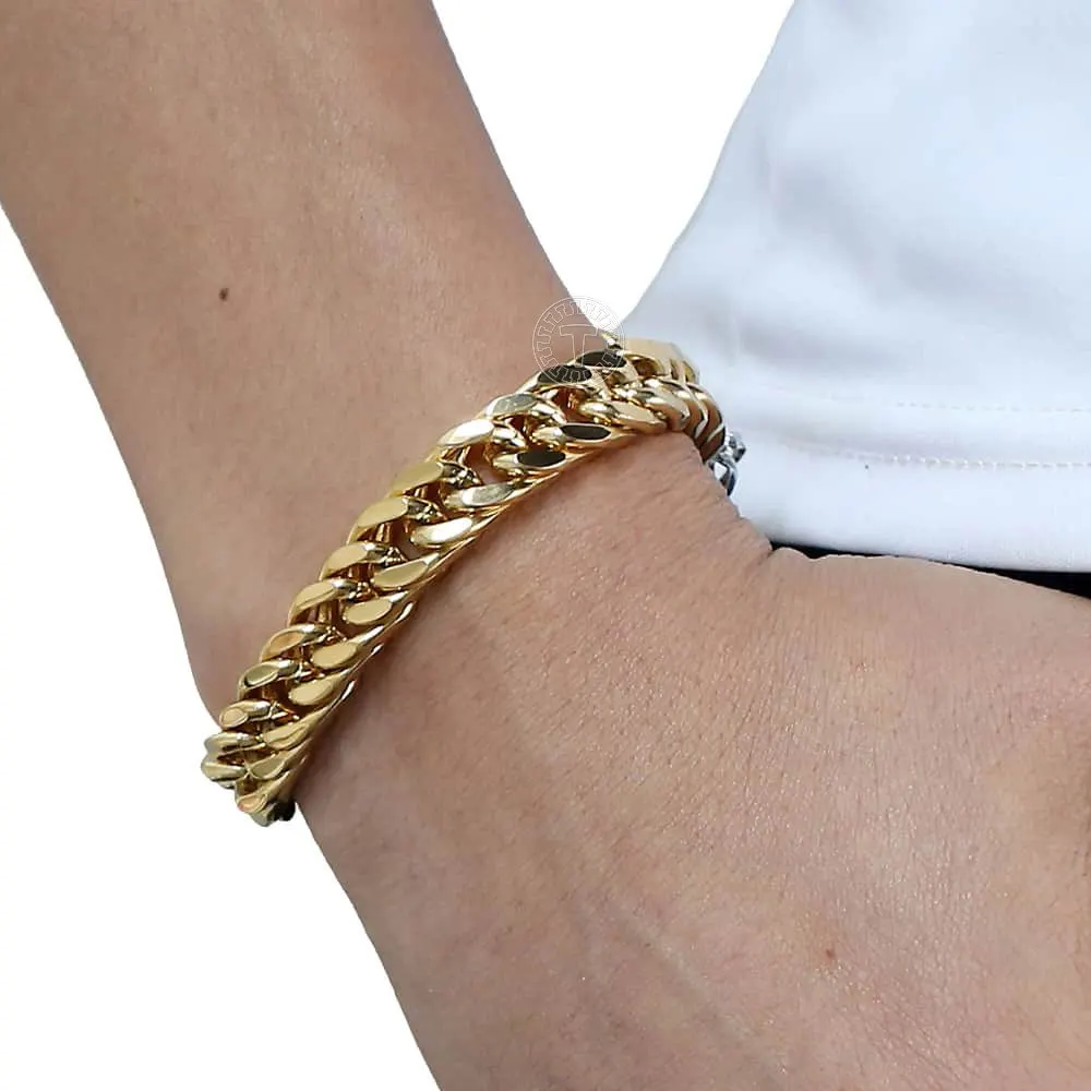 10mm Mens Bracelet Black Gold Silver Color Curb Cuban Link Chain 316L Stainless Steel Bracelet Jewelry