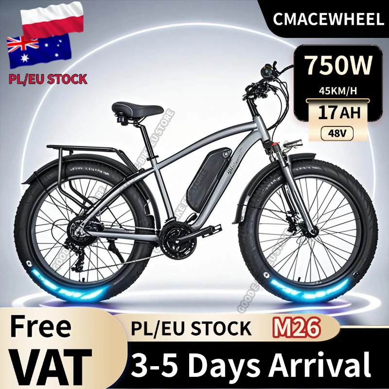 CMACEWHEEL M26 vélo électrique 26 "gros pneu Ebike adultes E vélo de montagne hommes et femmes 48V/17Ah couple 80N.m