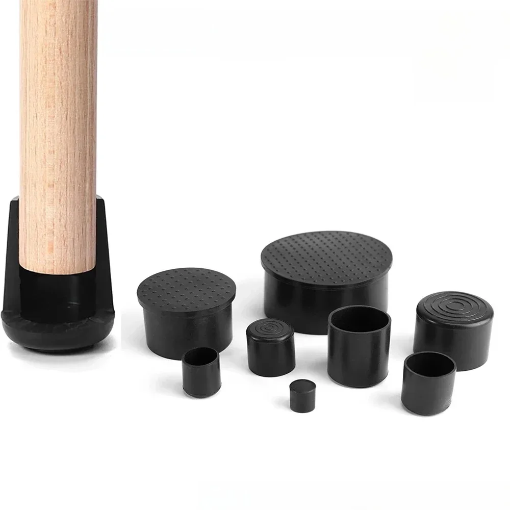 4PCS 22-80mm Round Black PVC Soft Rubber Pipe Sleeve Tube Tip Protectors Furniture Foot Table Chair Leg End Cap Cover