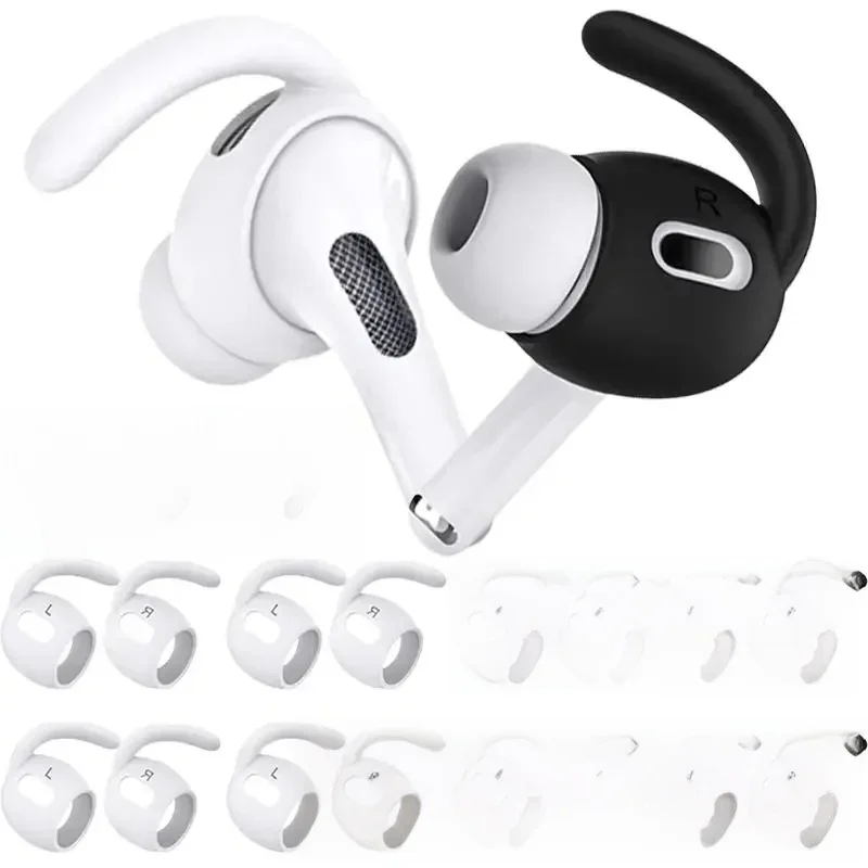 4 paires de housses antidérapantes en Silicone souple pour AirPods Pro, ajustement confortable, crochets d'oreille détachables, conception ergonomique, noir et blanc