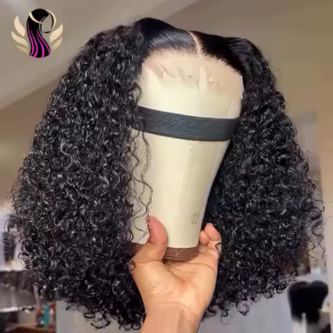 16 Inch Water Curly Human Hair Wigs 13x4 Transparent Lace Front Wigs Brazilian Human Hair Deep Wave Short Bob Wigs Human Hair 4x4 Lace Closure Wigs For Women product image