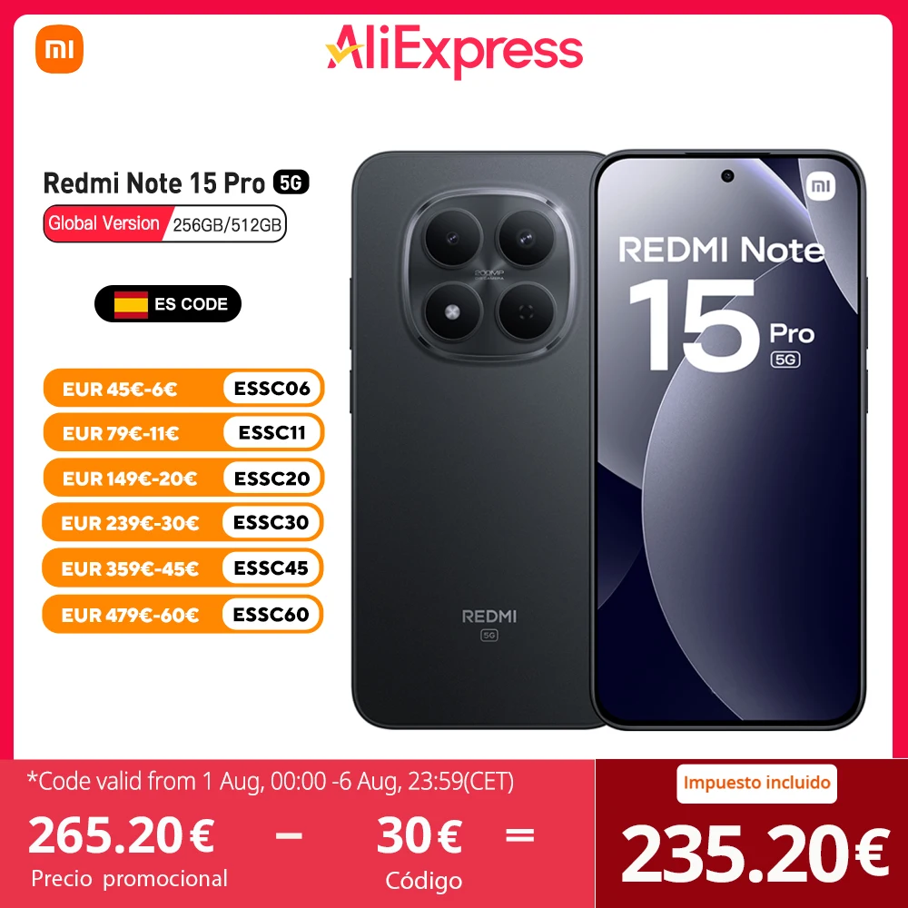 Xiaomi Redmi Note 15 Pro 5G Versión Europea 256GB/512GB AMOLED 6,83″ 1.5K…