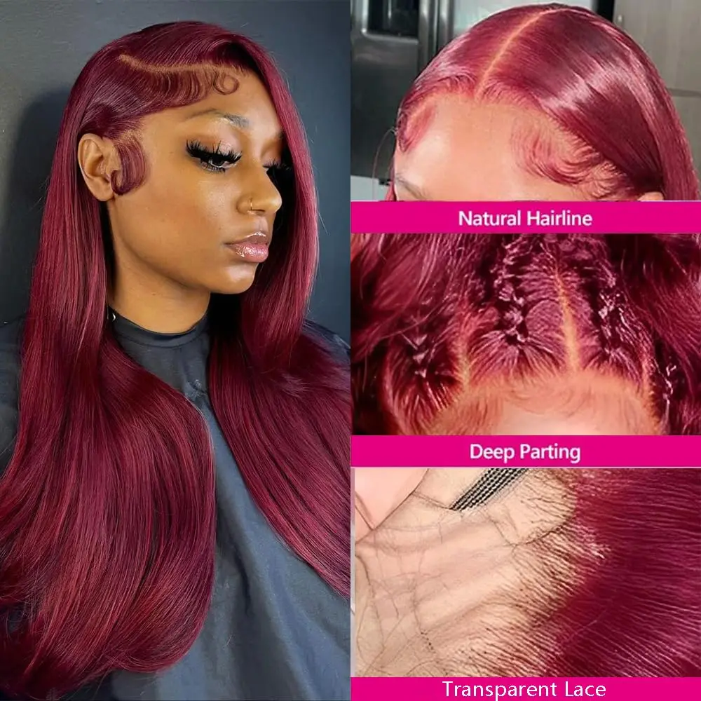 99J بورجوندي الدانتيل الجبهة الباروكات خصلات الشعر المستعار الإنسان 20 بوصة 13x4 HD شعر مستعار دانتيل شعر الإنسان قبل قطعها 200% كثافة مستقيم بورجوندي شعر مستعار