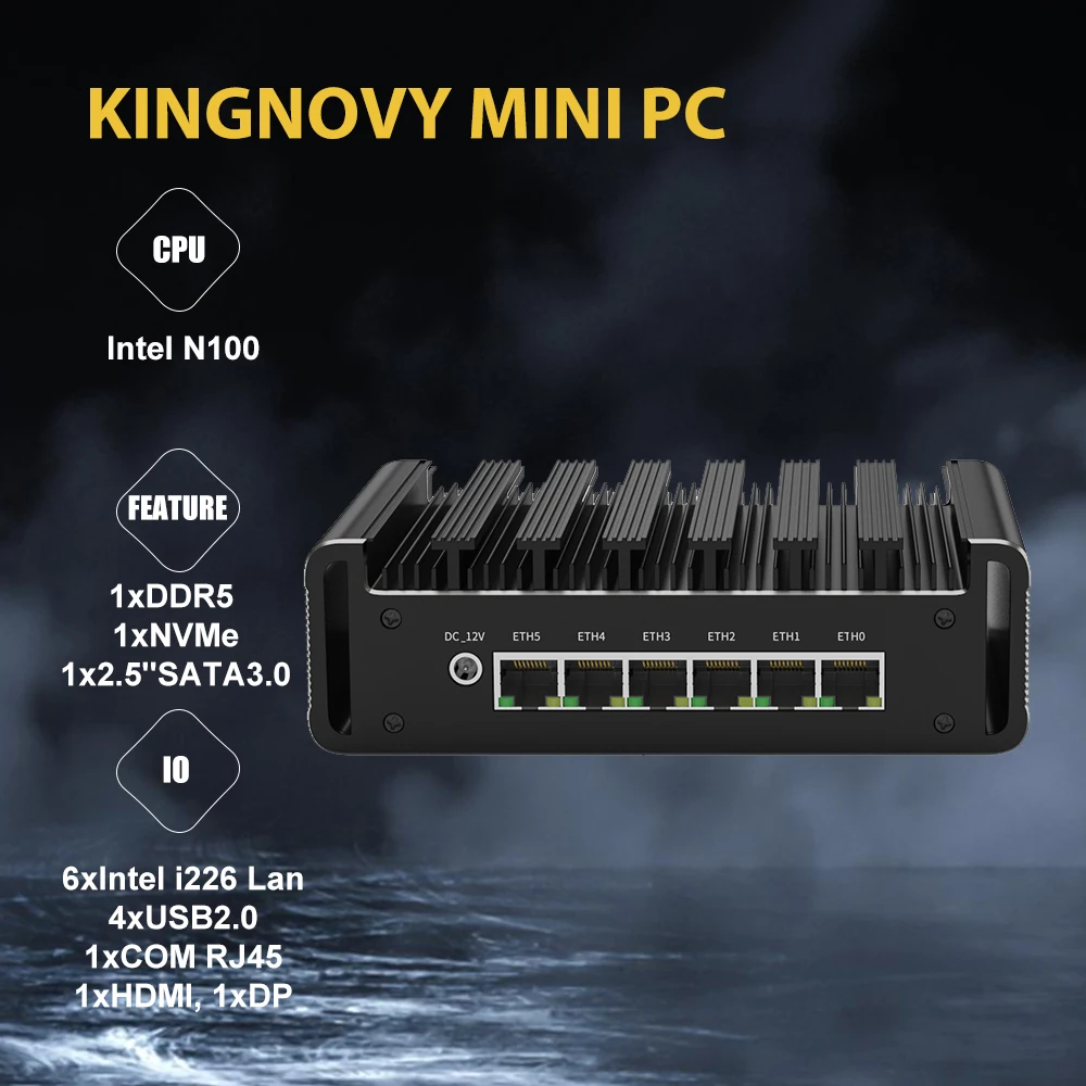 Enrutador de Firewall de 6x2,5G, Mini PC sin ventilador, Intel N100, i226-V, DDR5, NVMe, RJ45, COM, ordenador Industrial, pfSense, OPNsense, PVE