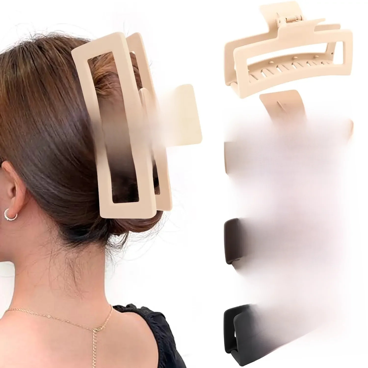 Pinces à griffes extra larges de 5 pouces pour cheveux épais et longs, paquet de 4 pinces à griffes jumbo Xl, cheveux rectangulaires surdimensionnés mats antidérapants