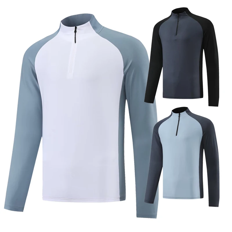 

Mens Long Sleeve Zipper Tshirt Fitness Bodybuilding Compression Rash Guard Sweatshirt Running Tee