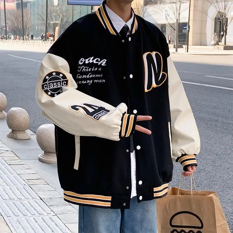 This Xiao Men's Spring and Autumn Baseball jumpers Casual Upper Loose Jacket Coat over Fit Baseball jumpers Vintage Blue Bean coat MJS