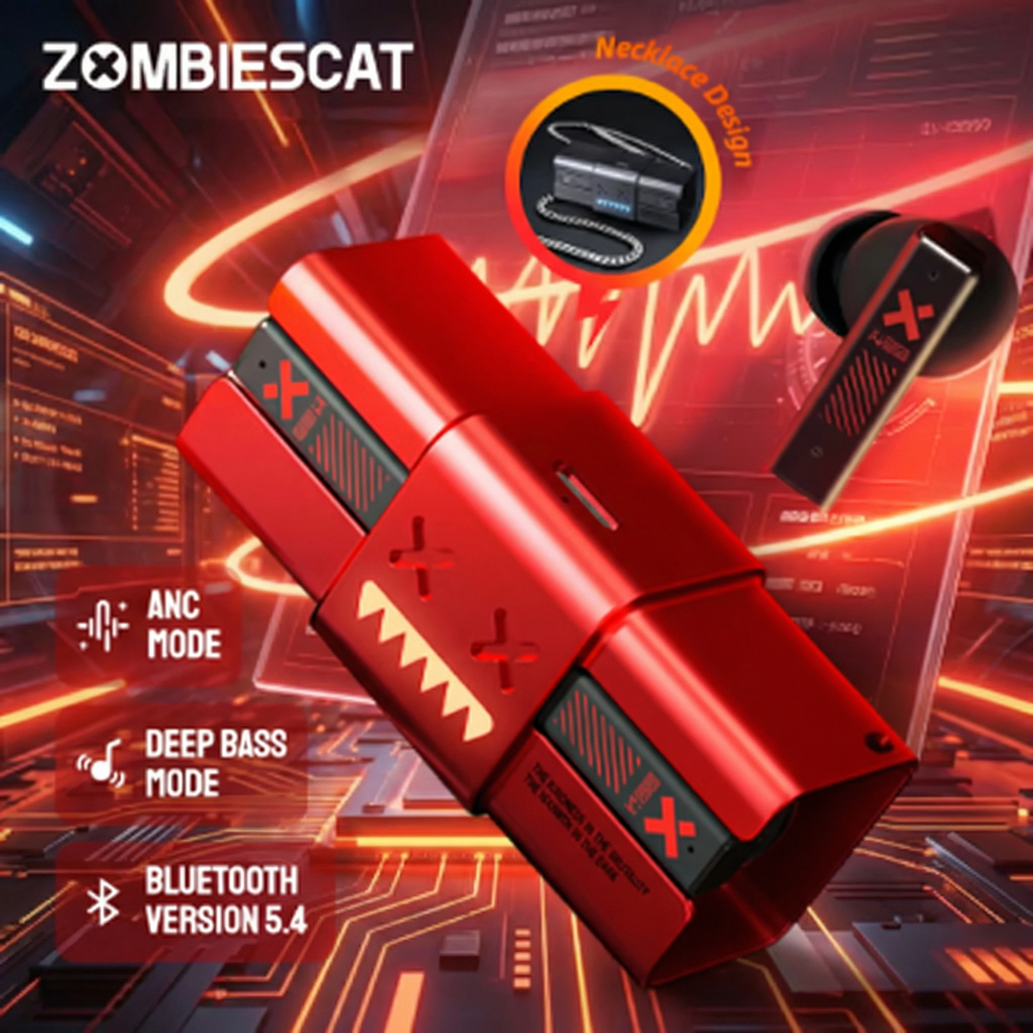 

Беспроводные наушники-вкладыши Zombiescat B10 ANC Bluetooth 5.4 с шумоподавлением -45 дБ, металлические, с глубокими басами, на шею, для спорта
