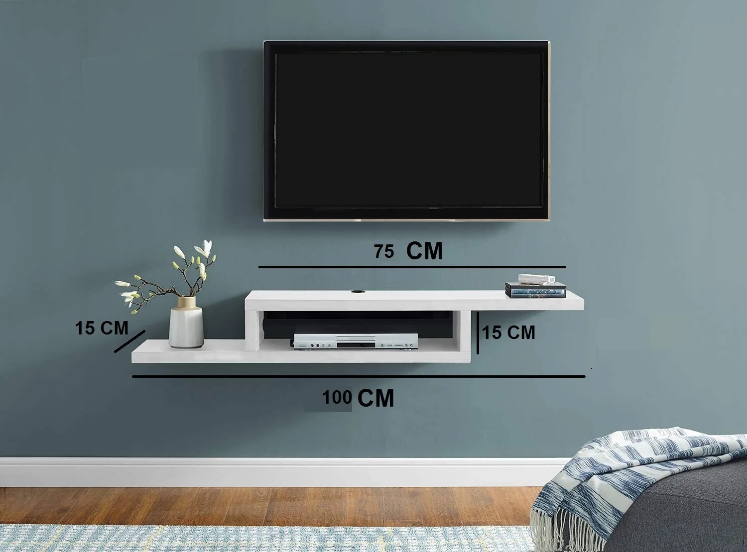 White 100 Cm Tv Unit Tv Stand Wall Shelf Bookcase