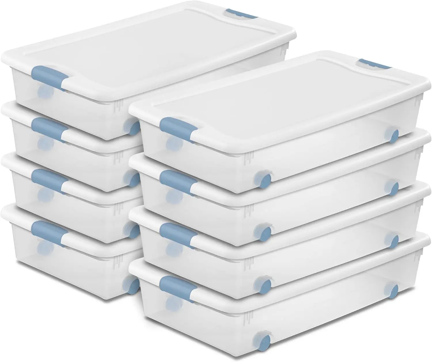 8-Pack Wheeled Latching Box, Plastic Under Bed Storage Bins with Lids, 56 Quart - Large Clear Stackable Tote Organizer Containers for Closet, Bedroom, Bathroom, and Office Organization