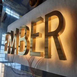 Outdoor and Indoor Business Custom Led Sign, Backlit Stainless Steel 3D Letter Sign Storefront Illuminated Company Logo