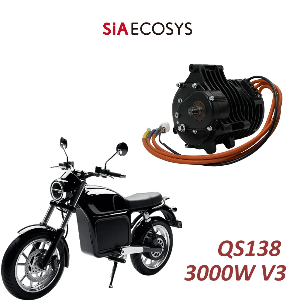 

QSMOTOR QS138 70H V3 3000W Mid Drive Motor with Gearbox 1:2.35 Ratio 72V 100KPH for Electric Motorcycle