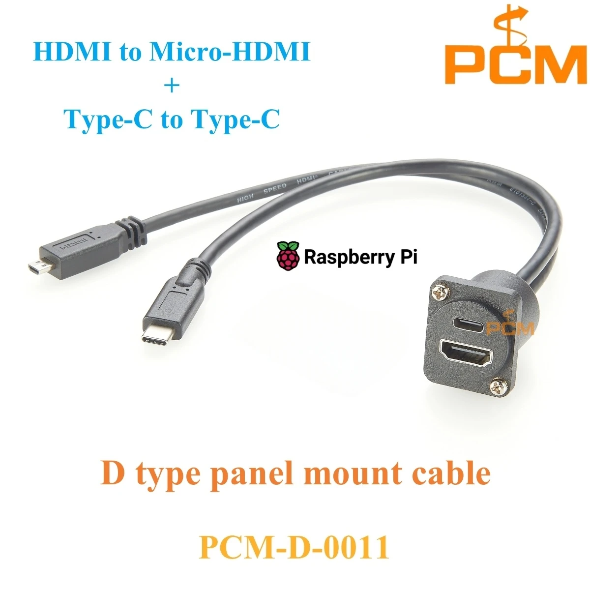2 in1 HDMI+USB Type C Data Cable D Type Panel Mount HDMI F to M and USB C Male to Female Cable for Raspberry Pi 5/4B Motherboard
