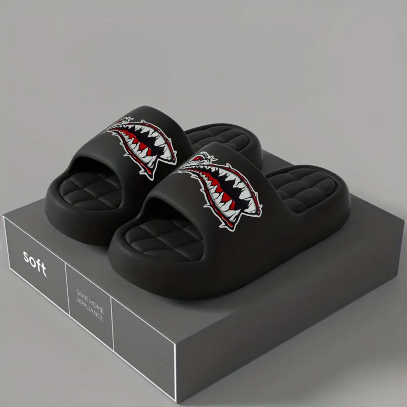 

New Cartoon Shark Print Comfortable Thick-Soled Eva Fashion Trendy Slippers for Men and Women Couples, Suitable for Home, Outdoor, Daily Commuting, and Versatile Use
