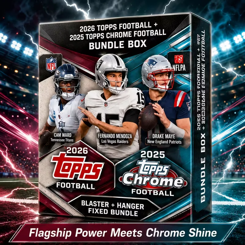 2026 Topps Football Blaster Box With 2025 Topps Chrome Football Hanger Box Bundle, 7 Packs 92 Cards Total, NFL Football Cards, Sports Trading Cards, Premium Sealed Collector Set