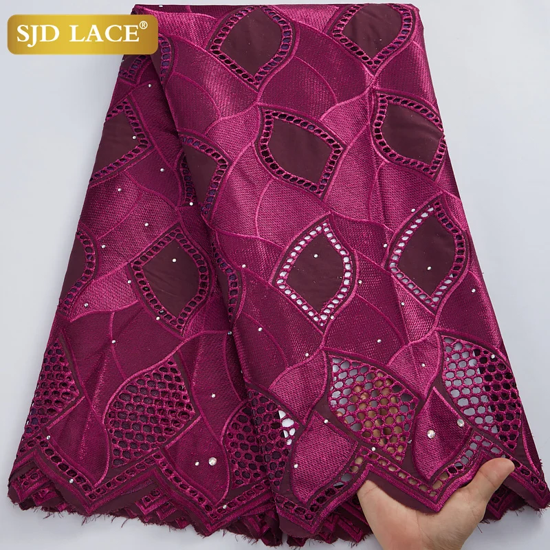 

SJD LACE Nigerian Cotton Lace Fabric 2022 High Quality Swiss Voile Lace In Switzerland with Stones for Wedding Party Dress A3004