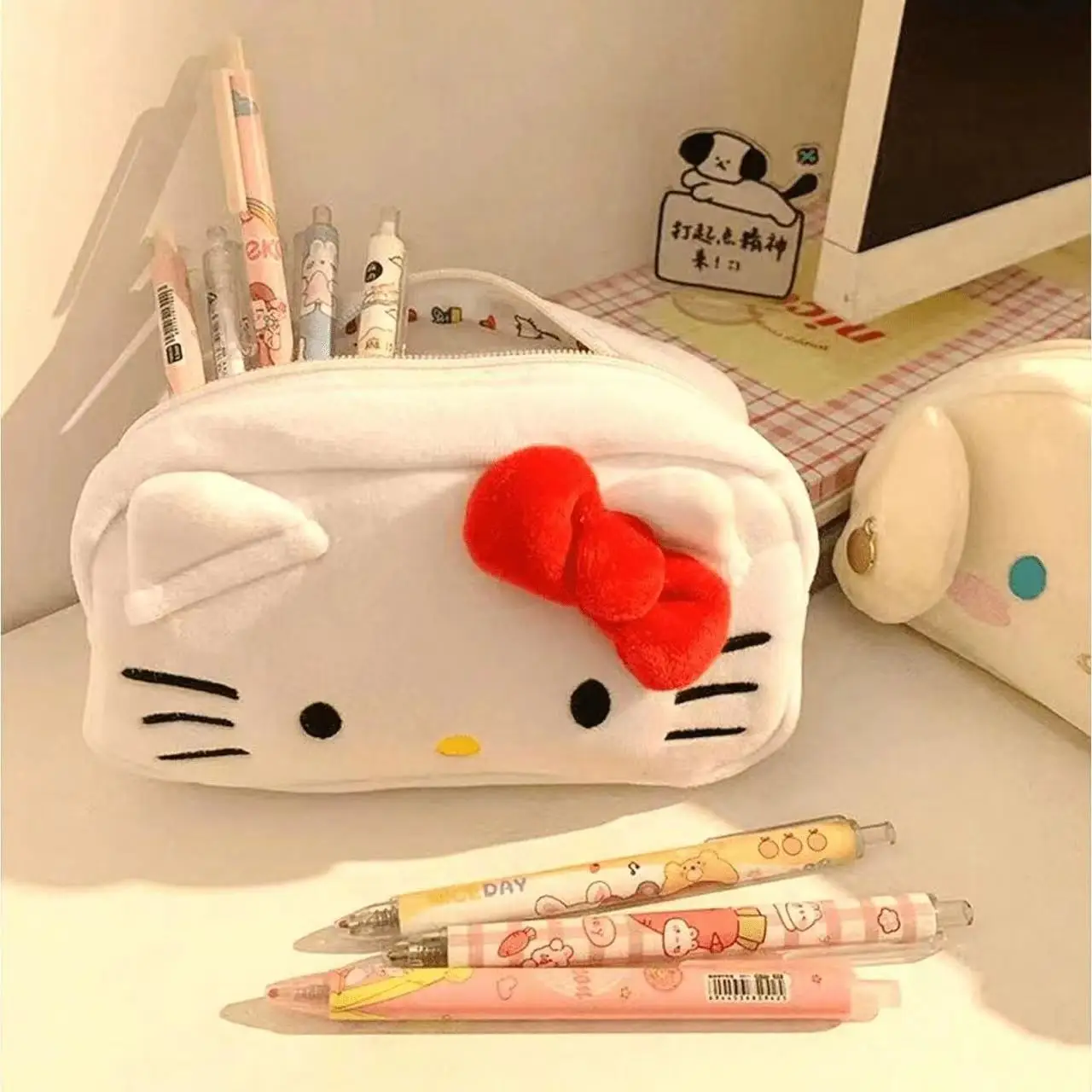 Hello Kitty Plush Bag Anime Sanrio Cinnamoroll Cosmetic Storage Bags Cartoon Kawaii Pachacco Pencil Case Girl Birthday Gifts