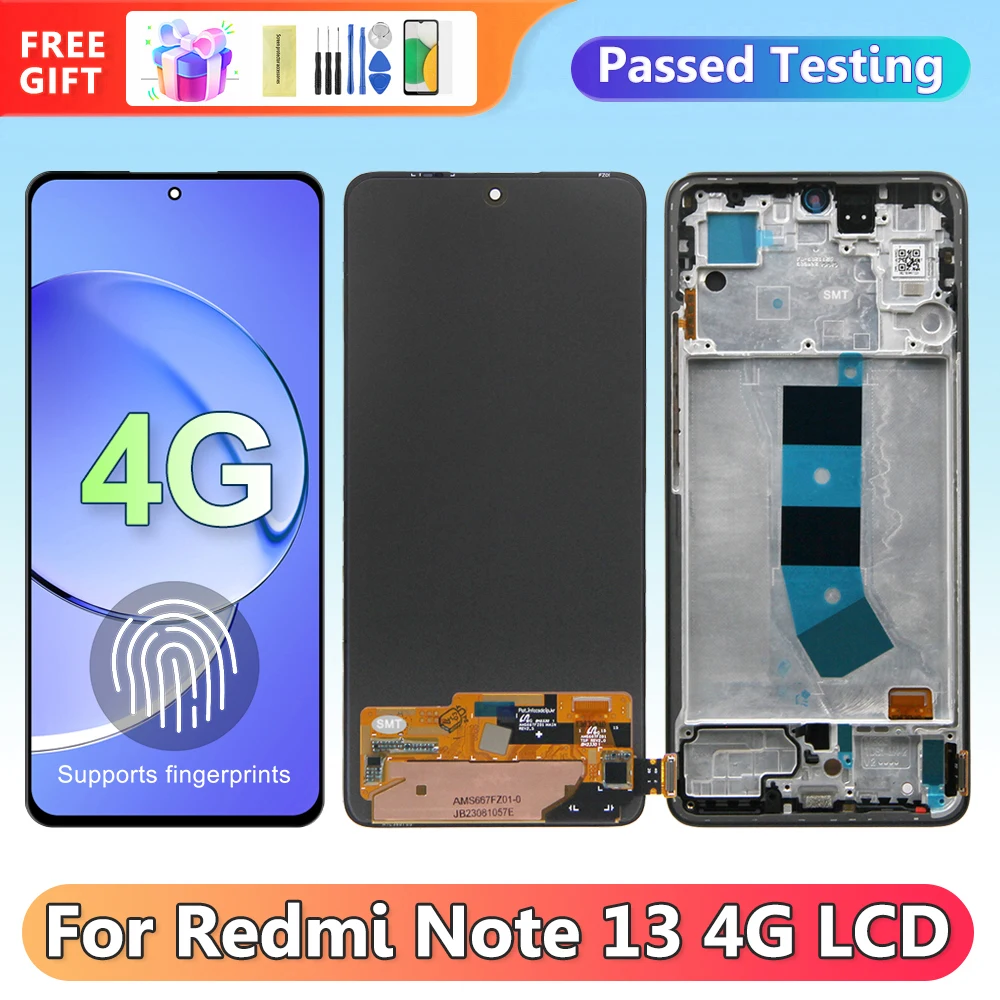 Супер AMOLED-экран для pantalla Xiaomi Redmi Note 13 4G ЖК-дисплей Цифровой сенсорный экран для Redmi Note 13 4G 23129RAA4G Часть