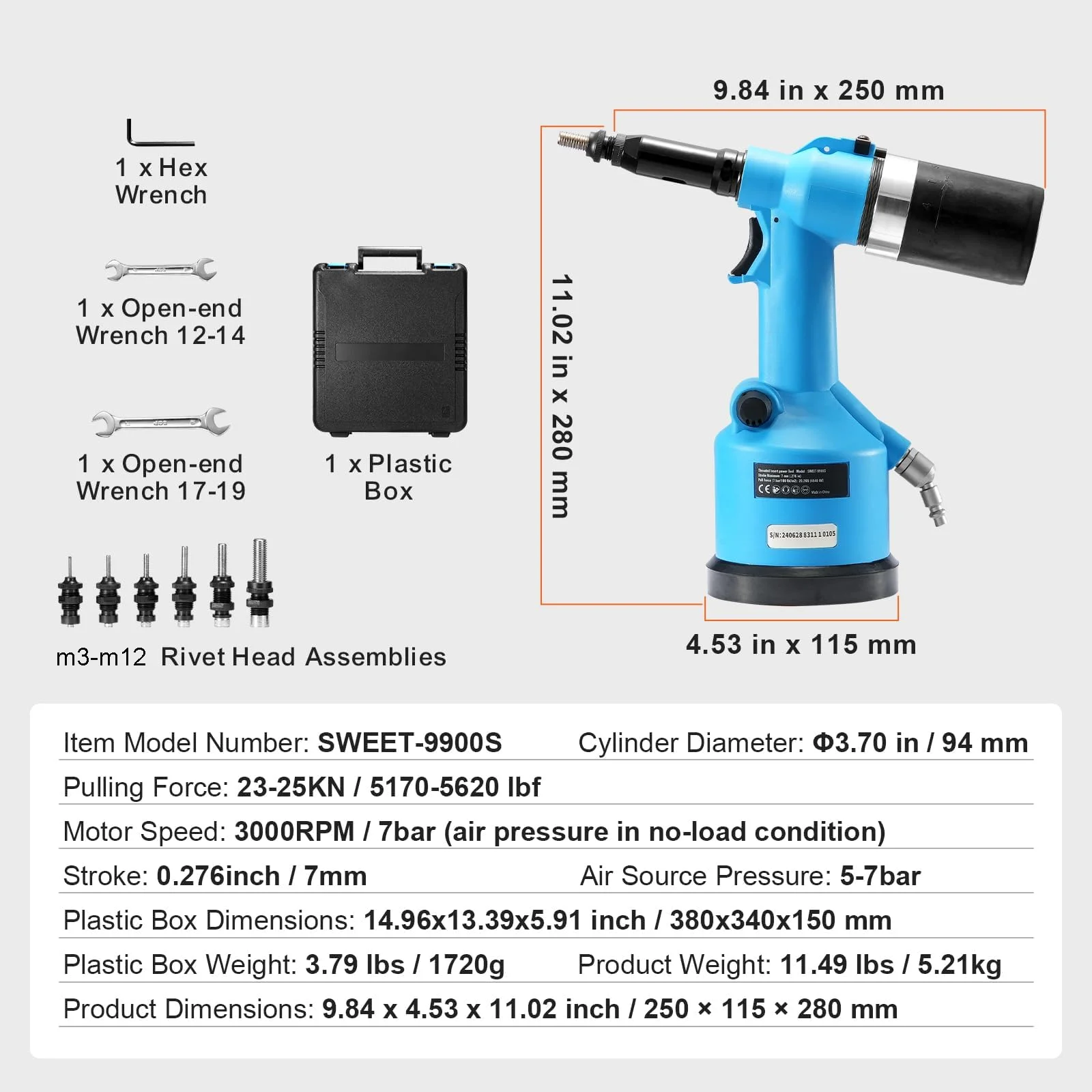 M3-M12 นิวเมติกด้าย Riveter Gun Rivet Nut เครื่องมือ