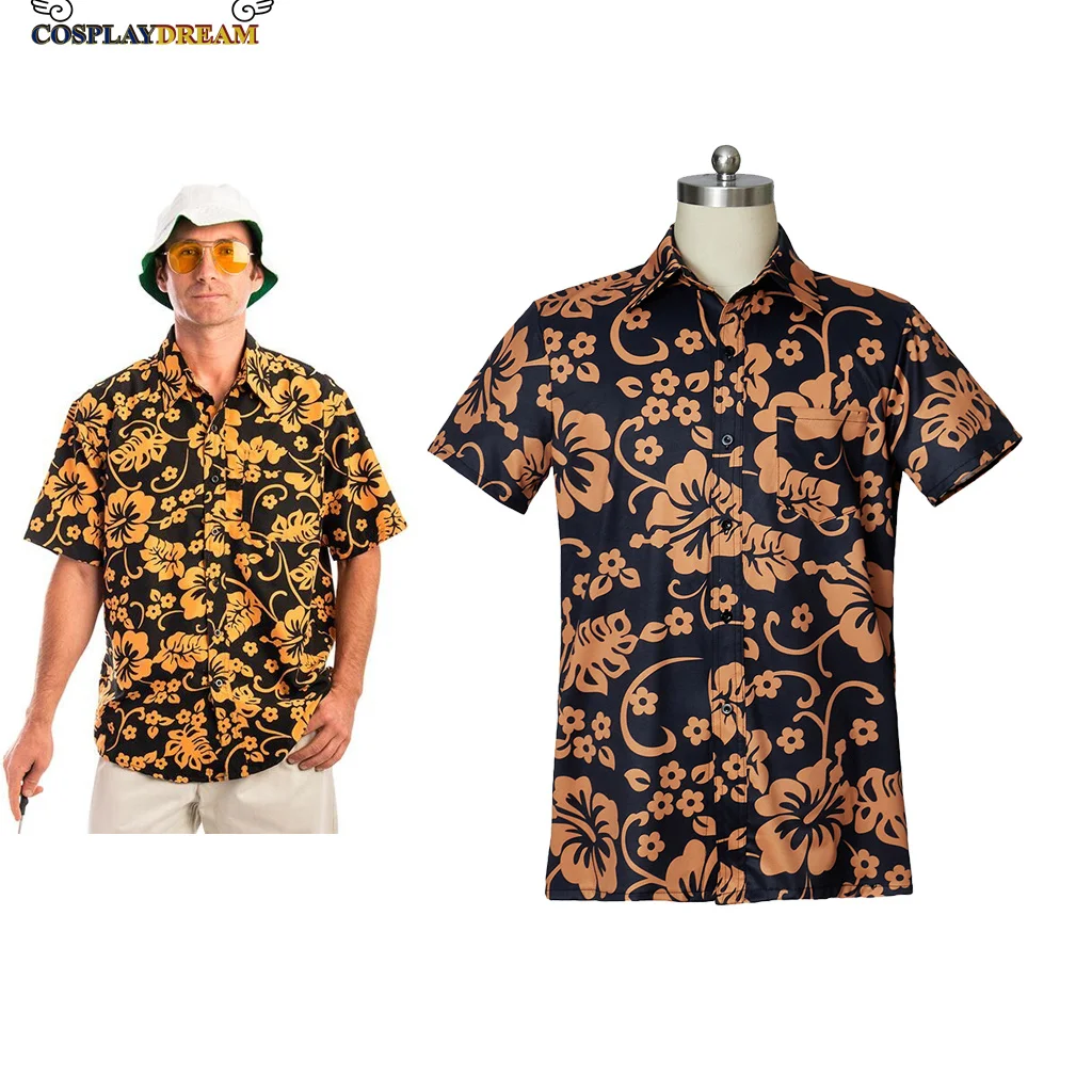 Movie Fear and Loathing in Las Vegas Raoul Duke Costume men's Short Sleeves Printed Shirts Cosplay Costumes Halloween Party