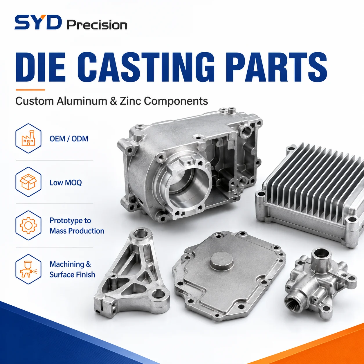 

Custom Aluminum Zinc Die Casting Parts OEM ODM Metal Housing Components CNC Machining Surface Finish Service