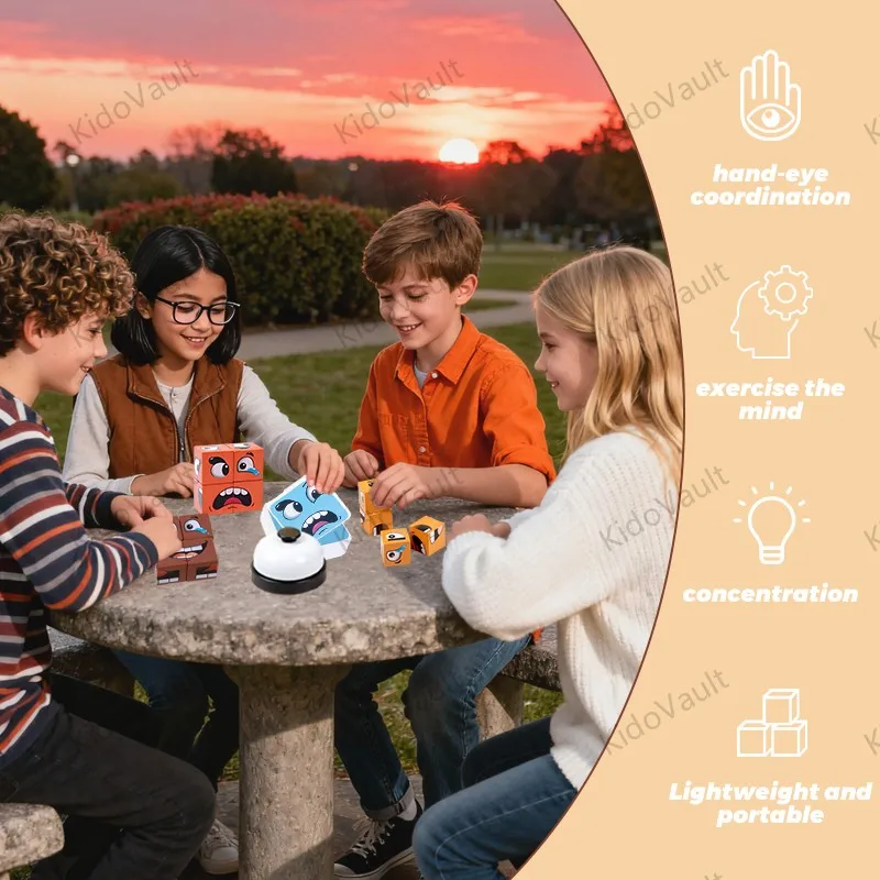 لعبة المكعبات الخشبية المتغيرة للوجه، لعبة ألغاز سطح الطاولة العائلية، تحدي بطاقة المطابقة، هدية حفلة ممتعة للأطفال #2