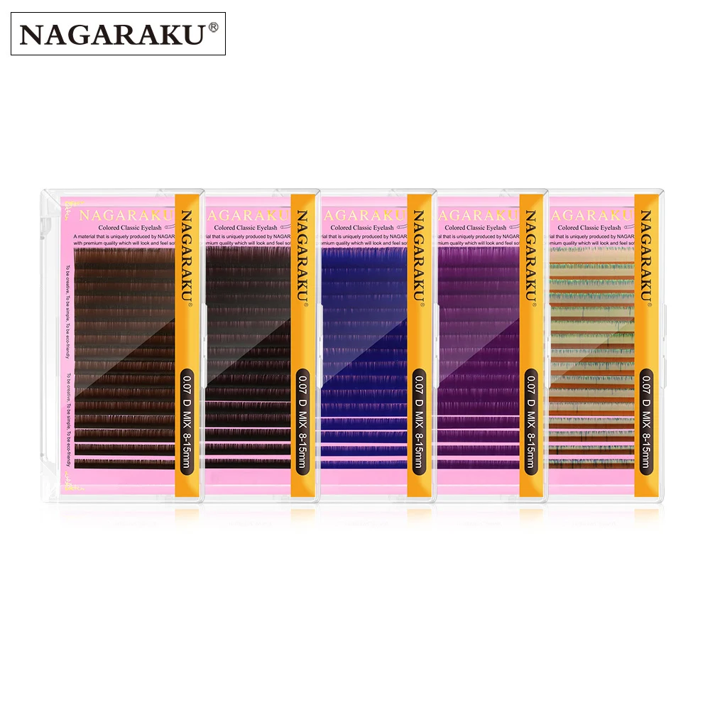 NAGARAKU Color Eyelashes Maquiagem Makeup Mix 7~15mm Dark Brown Light Brown Blue Purple Colors Faux Cils False Eyelashes Cilios