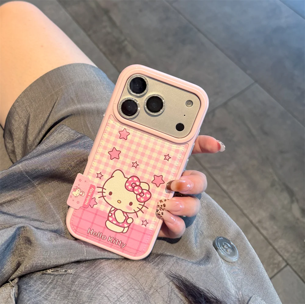 

New Japanese and Korean HelloKitty cartoon cute leather case, suitable for iPhone 17/13/14/15/16 Pro Max anti drop protective ca