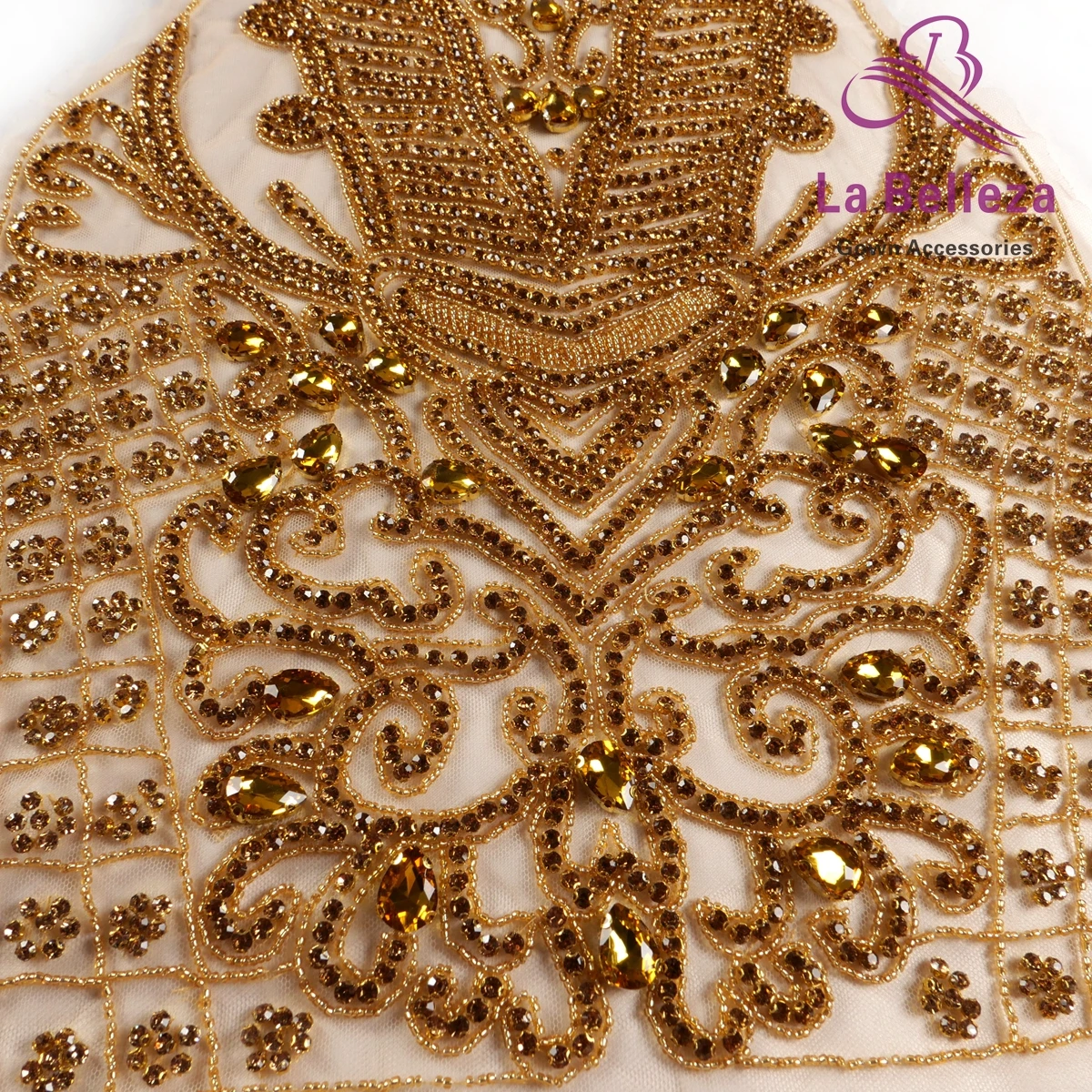 La Belleza New hot on sale  handmade luxury bodice crystal Rhinestone applique for  wedding prom dress  accessorie 75X42CM