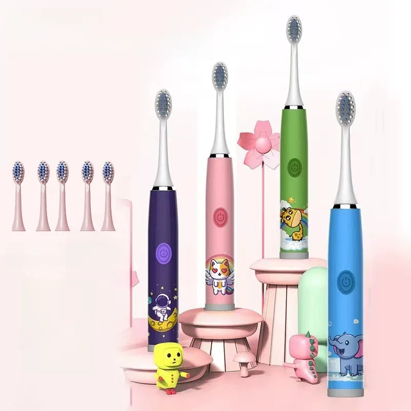 Children Sonic Electric Toothbrush Colorful Cartoon For Kids Ultrasonic Soft Fur Automatic Waterproof With Replacement Heads
