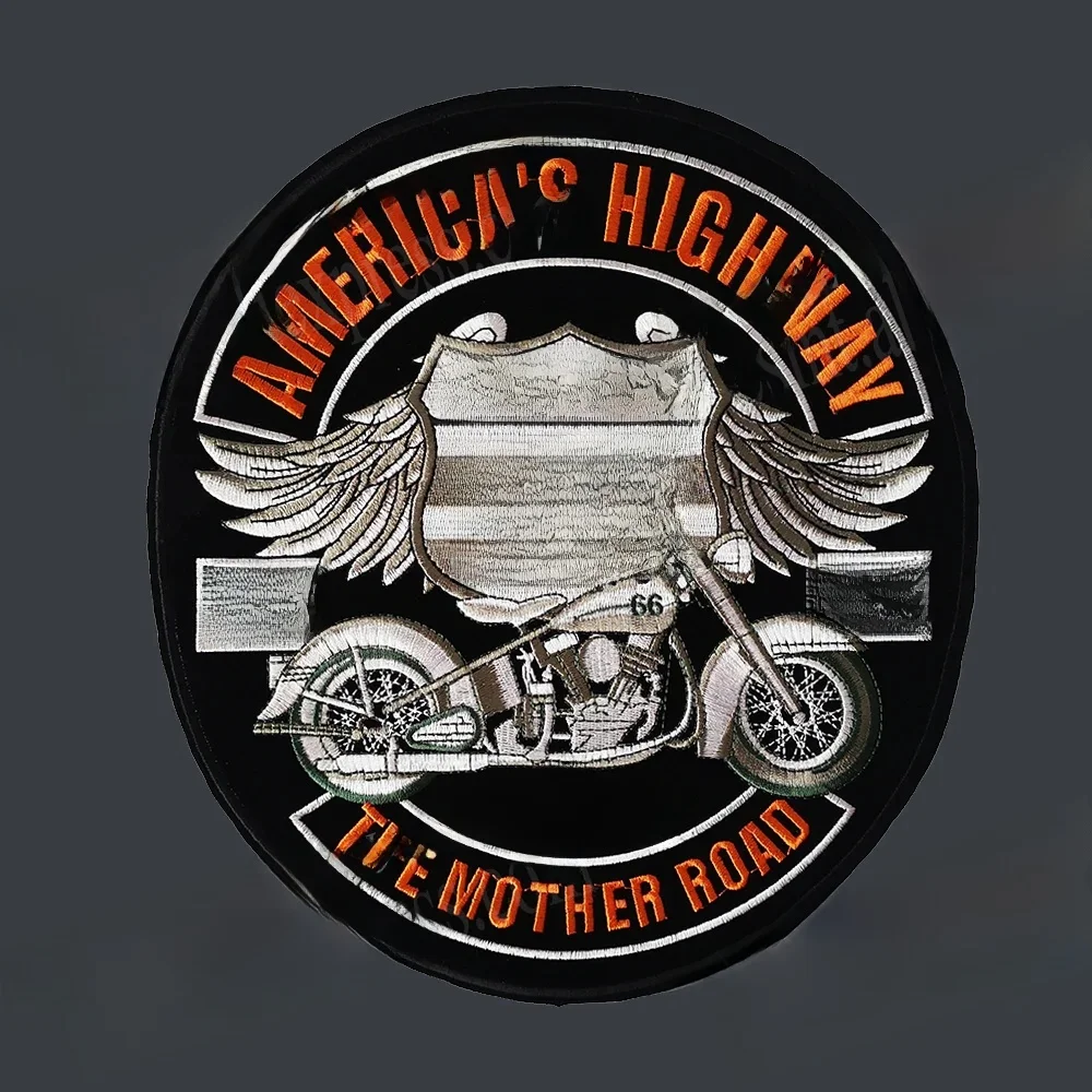 ROUTE Haftowane naszywki ze skośnym splotem na kurtkę z tyłu Motocykl Biker USA Amerykańska autostrada Droga Matka Duży rozmiar 24 cm * 25,5 cm — zdjęcie 2