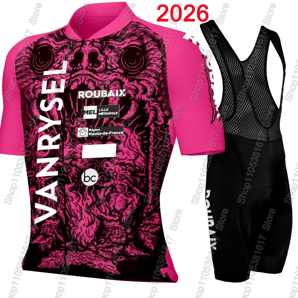 Conjunto de Ciclismo Van Rysel - Roubaix 2026, Francia, para Hombre, Manga Corta, Color Rosa, Ropa para Bicicleta de Carretera, Traje con Pantalones Cortos con Tirantes para MTB