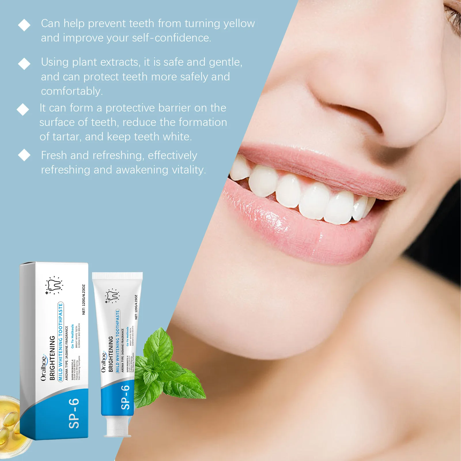 Oralhoe 120g Probiotic Toothpaste Sp6 Whitening Tooth Yellow Stain Removal Oral Hygiene Fresh Breath Repair Gum Teeth Whitener