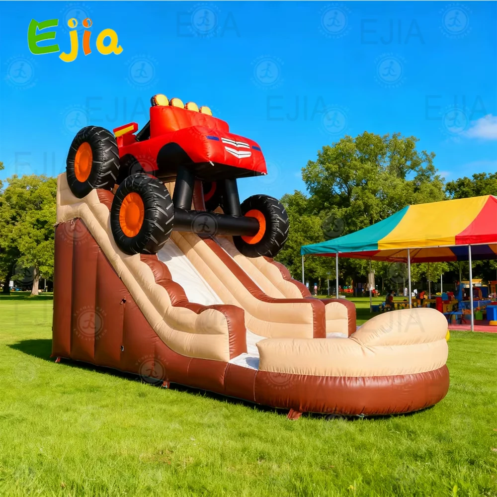 Corrediça inflável da água do caminhão monstro da categoria comercial 8.2m molhado/seco combo kart tema salto corrediça para entretenimento ao ar livre