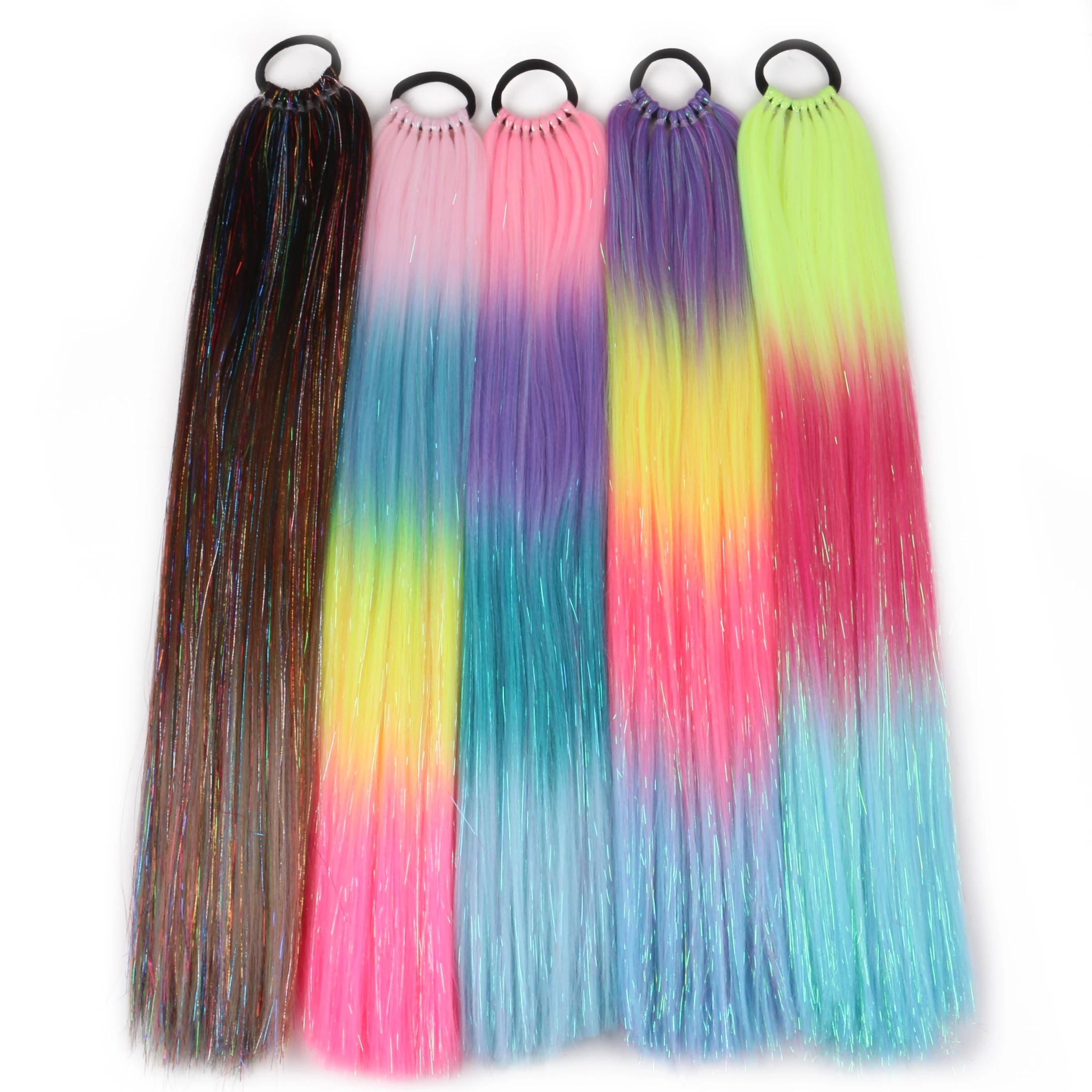 26Inch 65cm Festival Carnival Synthetic Braiding Hair Jumbo Braids Pre Braids 9 Sectioned Glitter Tinsel Mixed  Ponytail