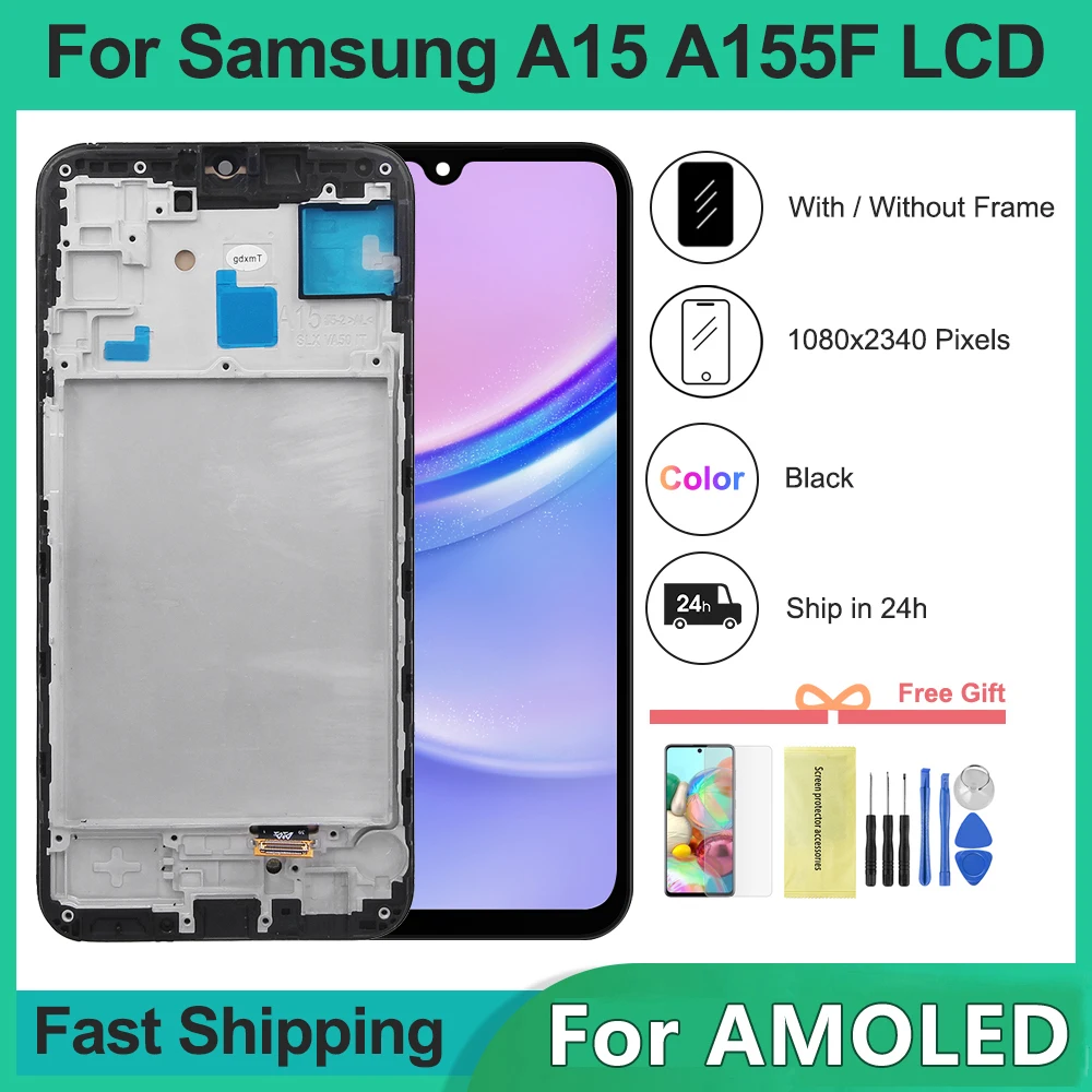 6.5\'\' AMOLED For Samsung A15 4G A155F LCD Display Touch Screen Digitizer Assembly for Samsung A15 5G A156B Display With Frame