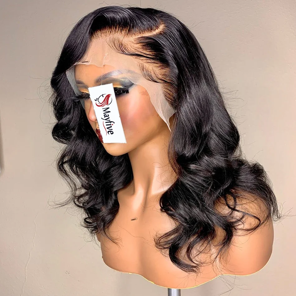 Short Bob Body Wave 13x4 Transparent Lace Front 100% Human Hair Wigs Brazilian 200 Density Water wave Lace Frontal Closure wigs