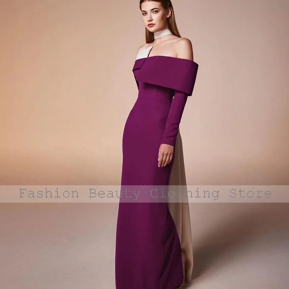 Special Occasions Clothing Classic Jersey Contrast Color Column Off-the-shoulder Long Dresses Elegant Luxury Evening Dress 2024