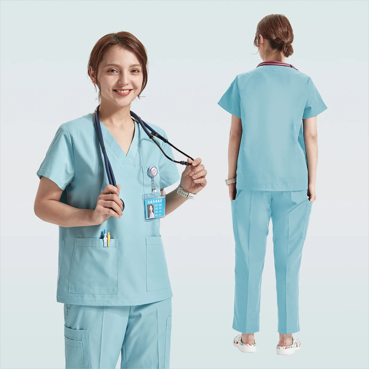 Sanitary Medical Uniforms Nursing Scrubs Set Basic Pro Heather Clinical Aesthetic Hospital Doctor Nurse Outfit Workwear 8020