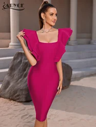 Adyce 2024 New Summer Women Black Bodycon Bandage Dress Sexy Ruffles Butterfly Sleeve Club Celebrity Evening Runway Party Dress