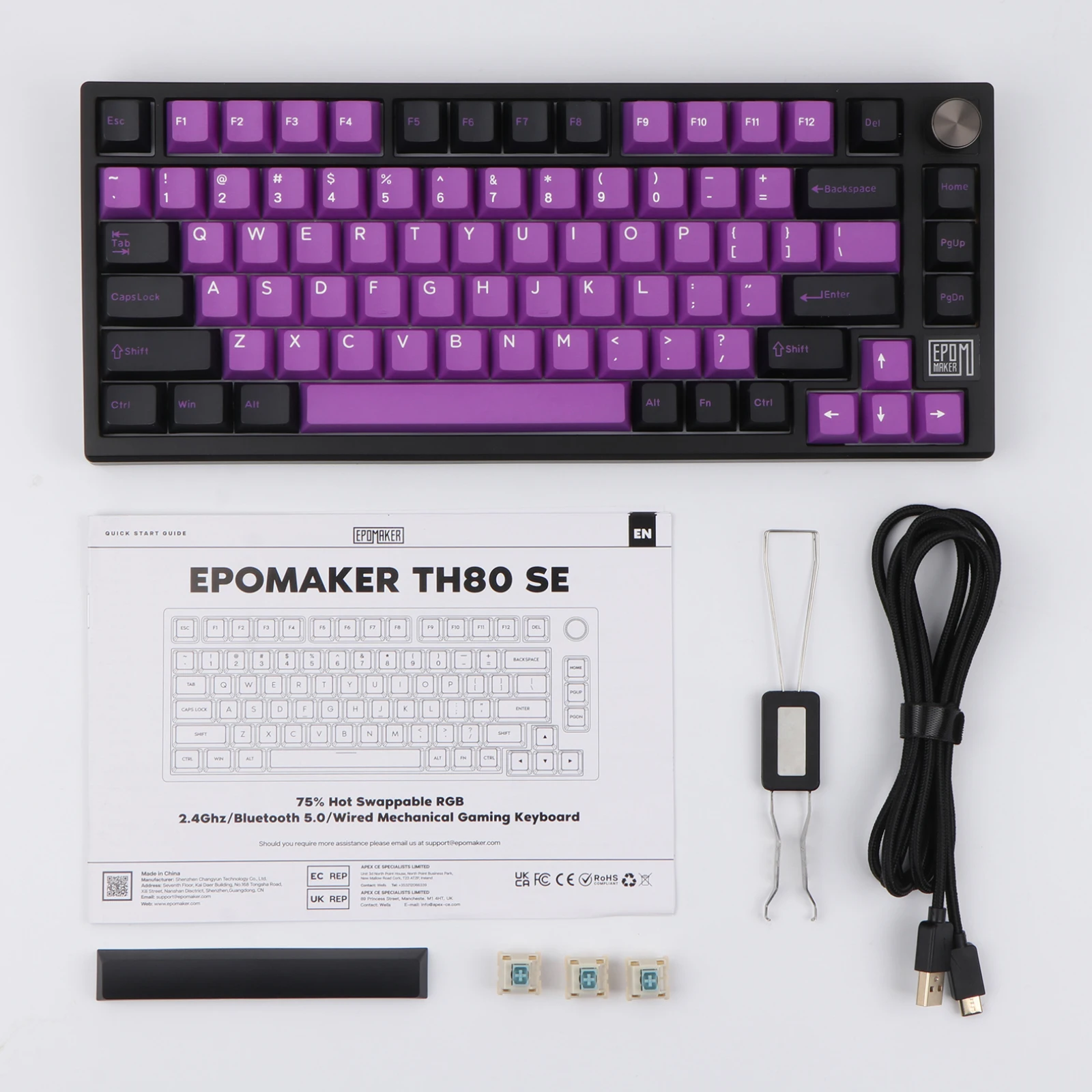 حشية EPOMAKER TH80 SE لوحة مفاتيح ميكانيكية 75% NKRO قابلة للتبديل جذابة مواجهة الشمال RGB 2.4Ghz/بلوتوث 5.0/لوحة مفاتيح سلكية