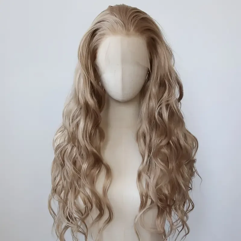 

Honey blonde gray long curls, 180% density, heat resistant fiber, 13x4 inch lace front, suitable for daily, party, cosplay use