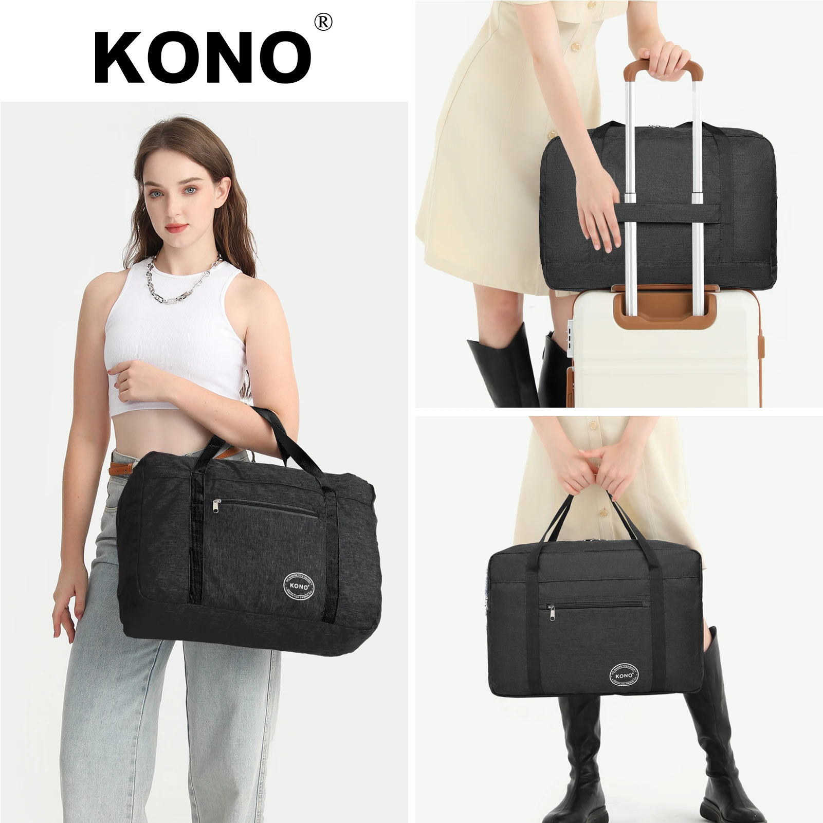 Sac à main pliable en nylon KONO pour les voyages, léger, peu encombrant et durable, idéal pour les vacances et les déplacements professionnels