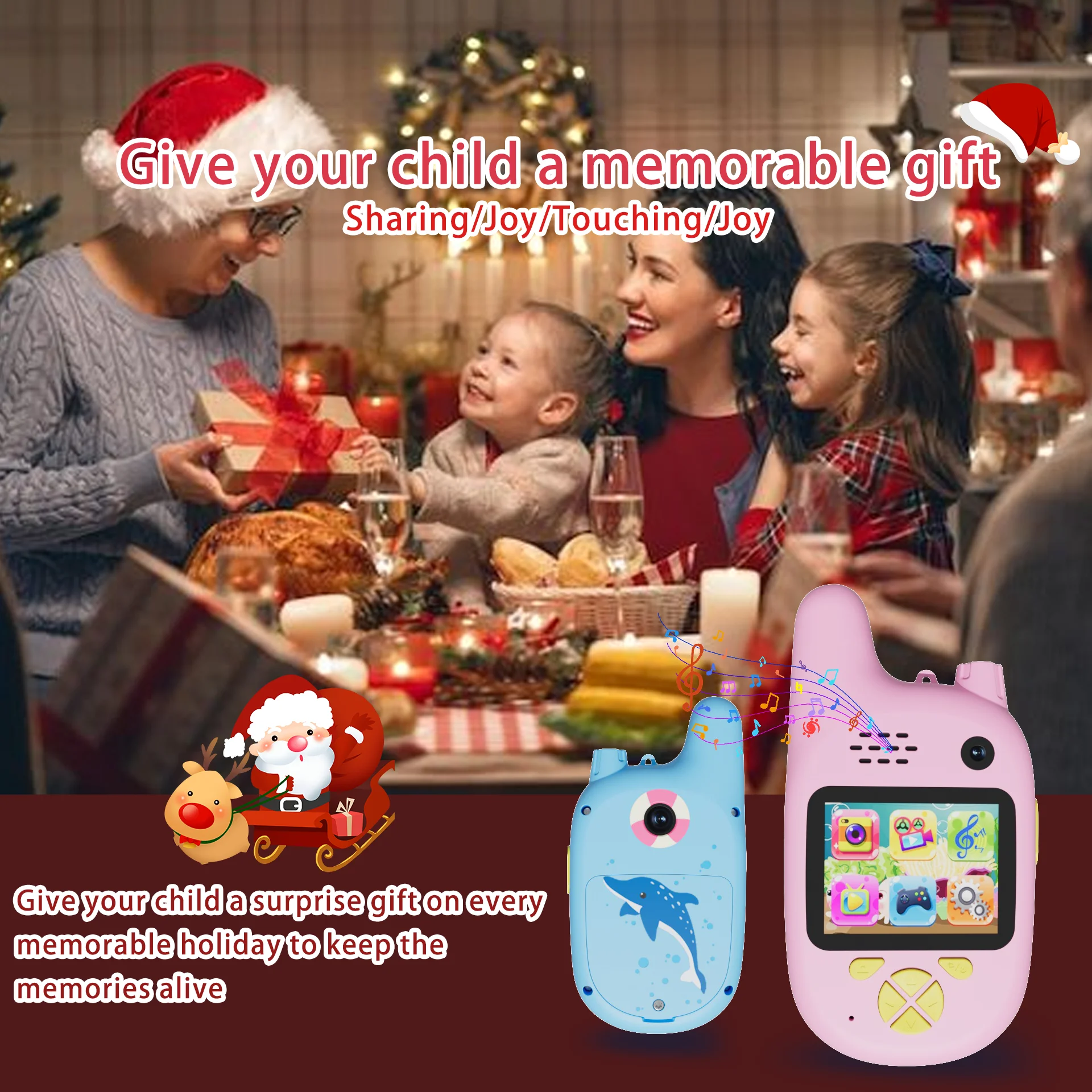 Walkie-takie CÁMARA DE ACCIÓN Digital para niños, niños y niñas de 3-9 años, juguetes para niños pequeños, HD, pantalla de 2 pulgadas, 2 piezas (Rosa + azul)