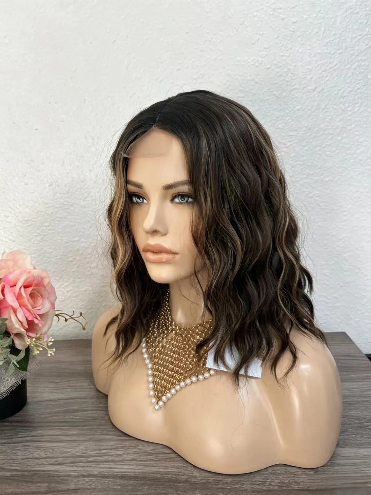 New13*4HD Brown Ombre Honey Blonde Highlight Lace Front Wig Heat Resistant short BOB Natural Looking Middle Part Daily Wear cool