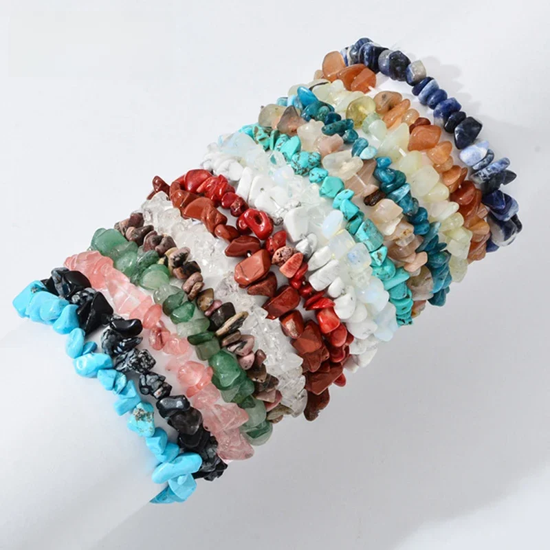 Bracelets en pierres précieuses naturelles pour femmes, perles de puce commandées irrégulières, bracelets de pépites, bracelet en cristal, nouveau