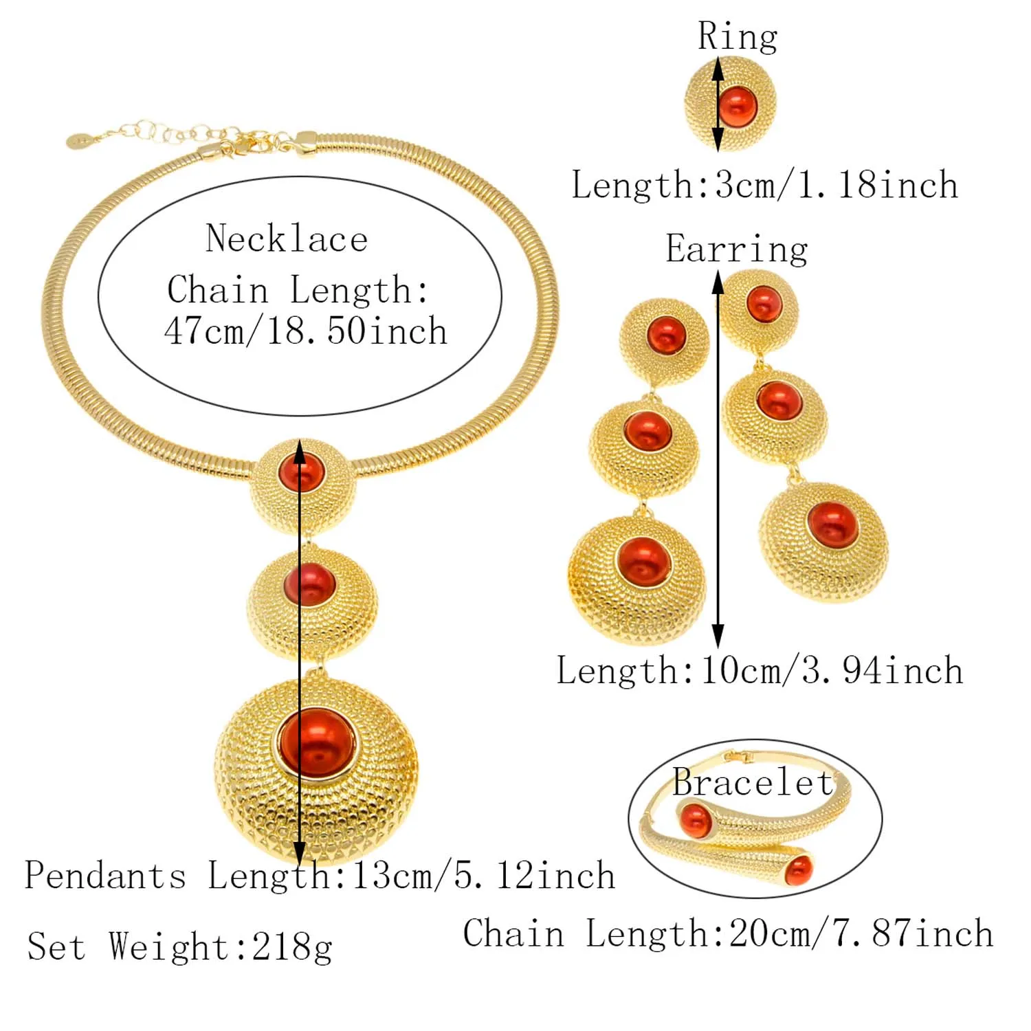 Fashion Women Necklace Jewelry Set Round Pendant Italian Gold Plated Earrings Necklace Party Woman Gift