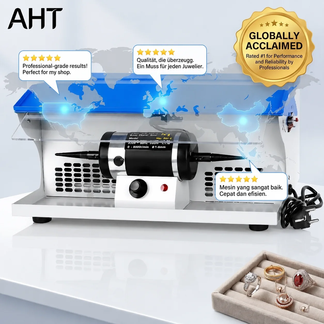 AHT Bench Jewelry Polisher Machine With Dust Collector Mini Desktop Grinding Buffing Lathe Polishing Grinder Craft Workbench Equ